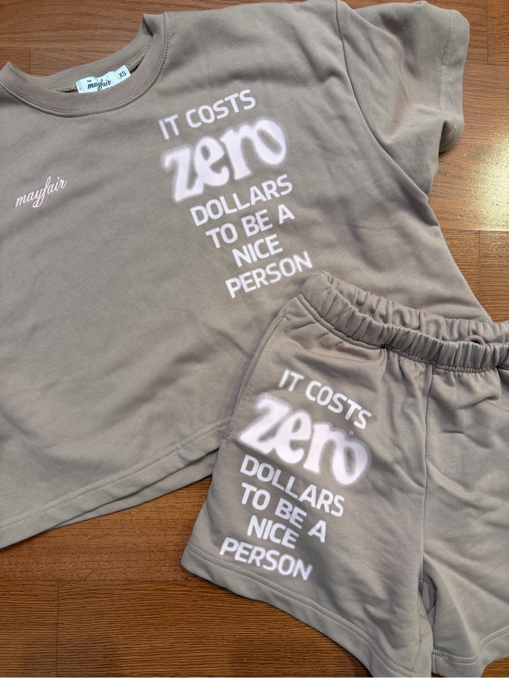 Mayfair Taupe 'It Costs Zero' Set SIZE XS